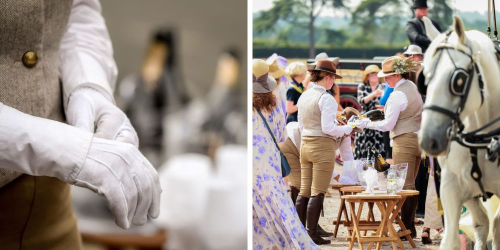 Windsor Carriages staff with white gloves and serving drinks